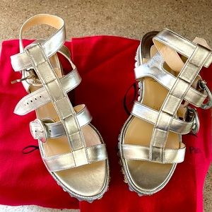 Christian Louboutin Metallic Nappa Rocknbuckle 60  Platform Sandals 35 Gold